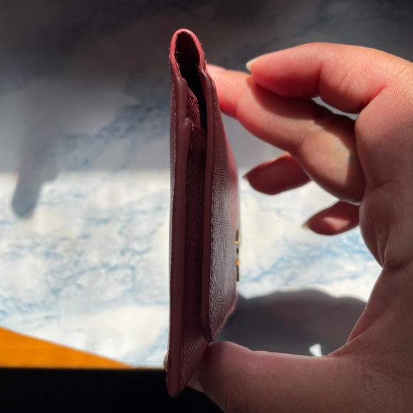 PRADA Logo Saffiano Leather Card Case Card Holder Pink Authentic Used - Picture 2 of 7